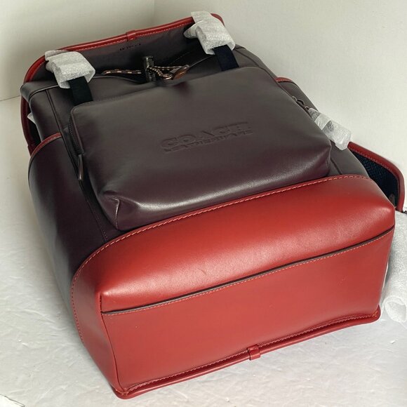 Coach Backpack Mens League Flap Large Leather Oxblood Red C5342 Laptop Sleeve - Picture 7 of 13